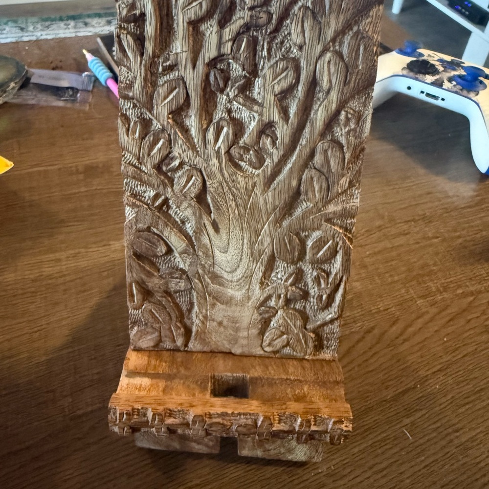 Hand-Carved Wooden Phone Stand